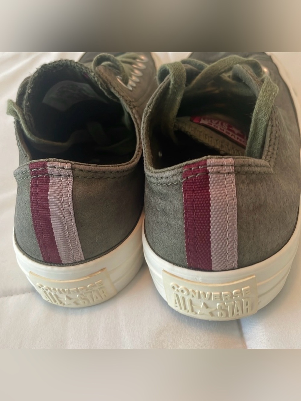 Converse Low Top Sneakers in Olive Army Green with Maroon Logo Tab - Picture 4 of 8